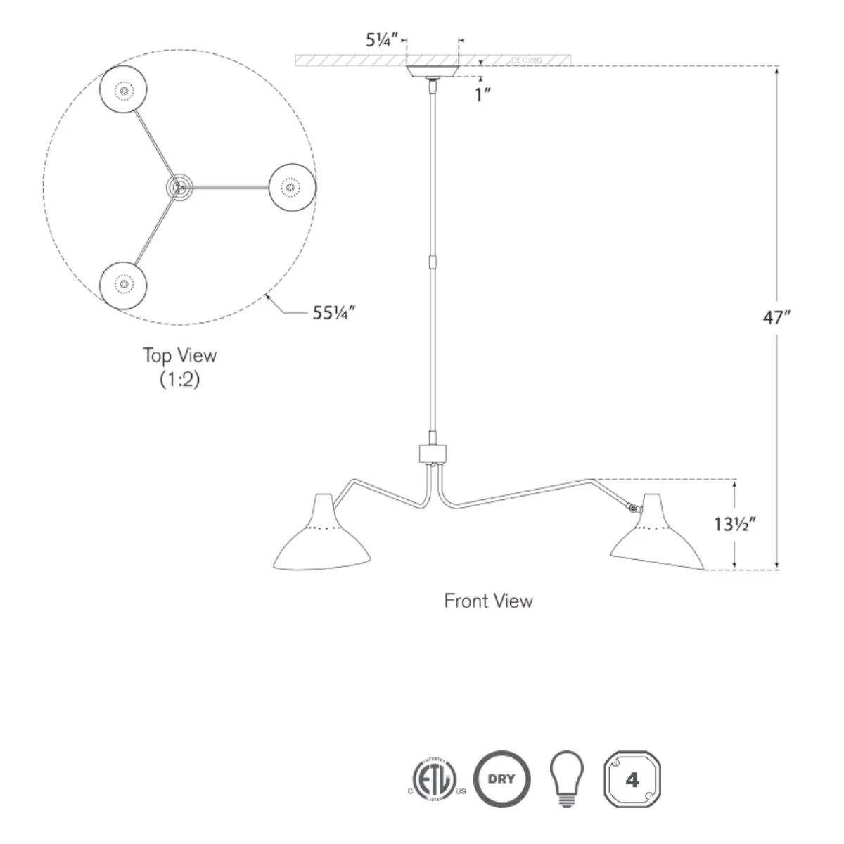 Charlton Triple Arm Chandelier - Image 5