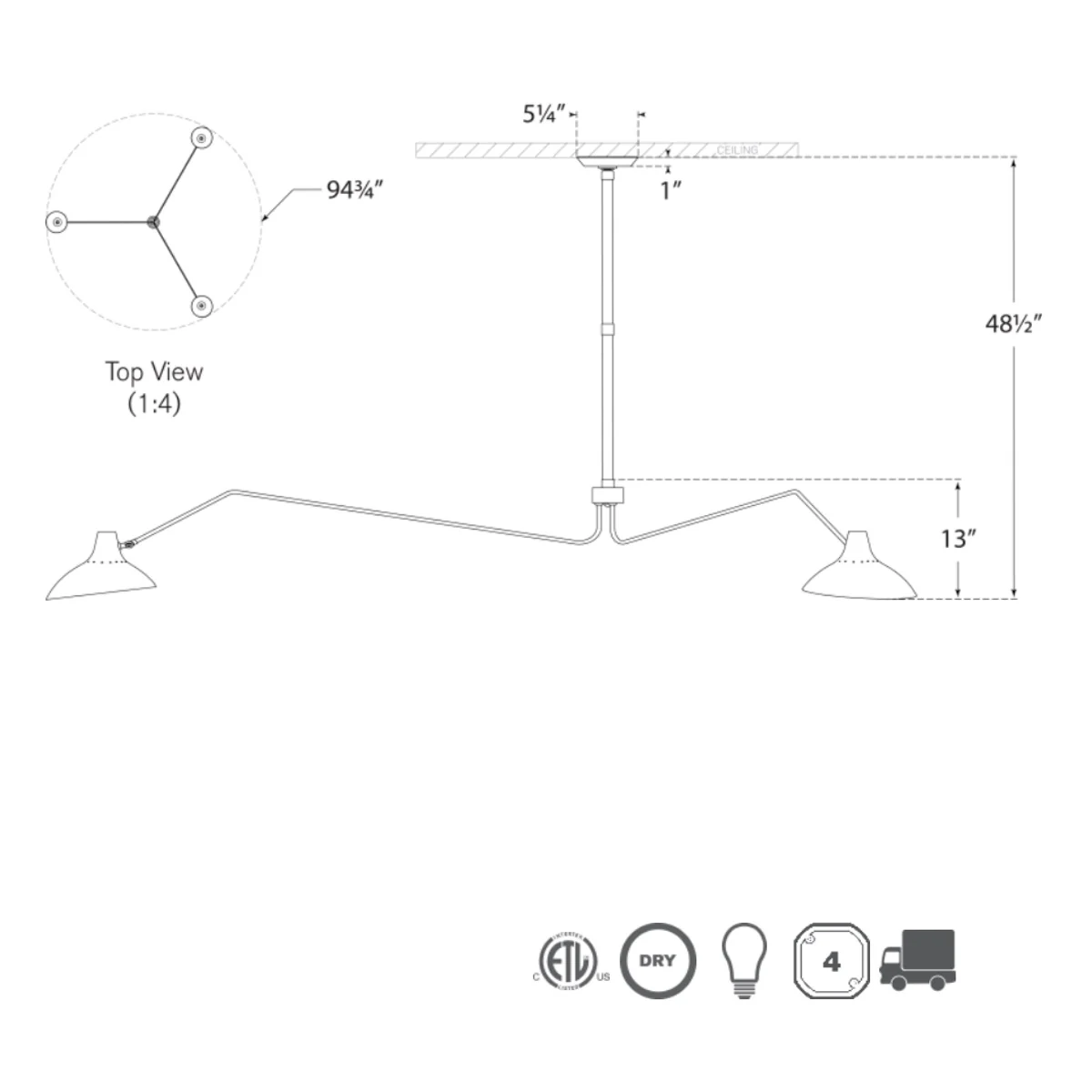 Charlton Triple Arm Chandelier - Image 9