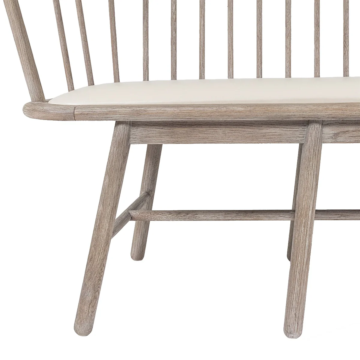 Leather & Wood Spindle Long Bench - Image 3