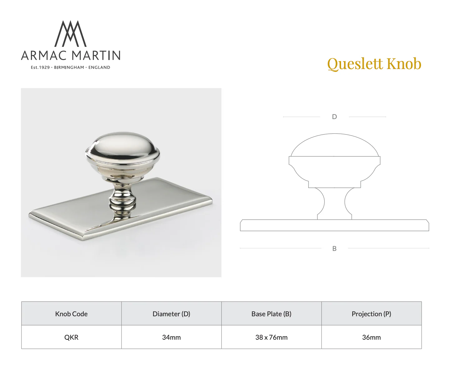 Queslett Knob with Rectangular Backplate - Image 4
