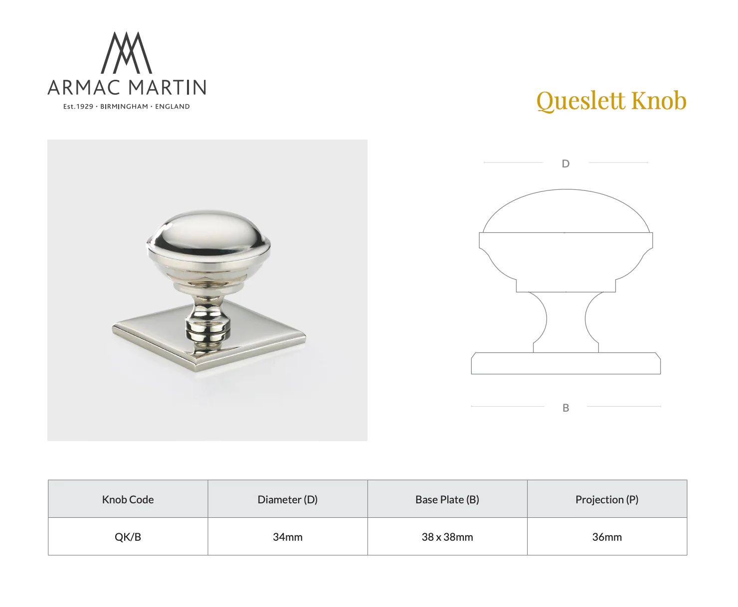Queslett Knob with Square Backplate - Image 4