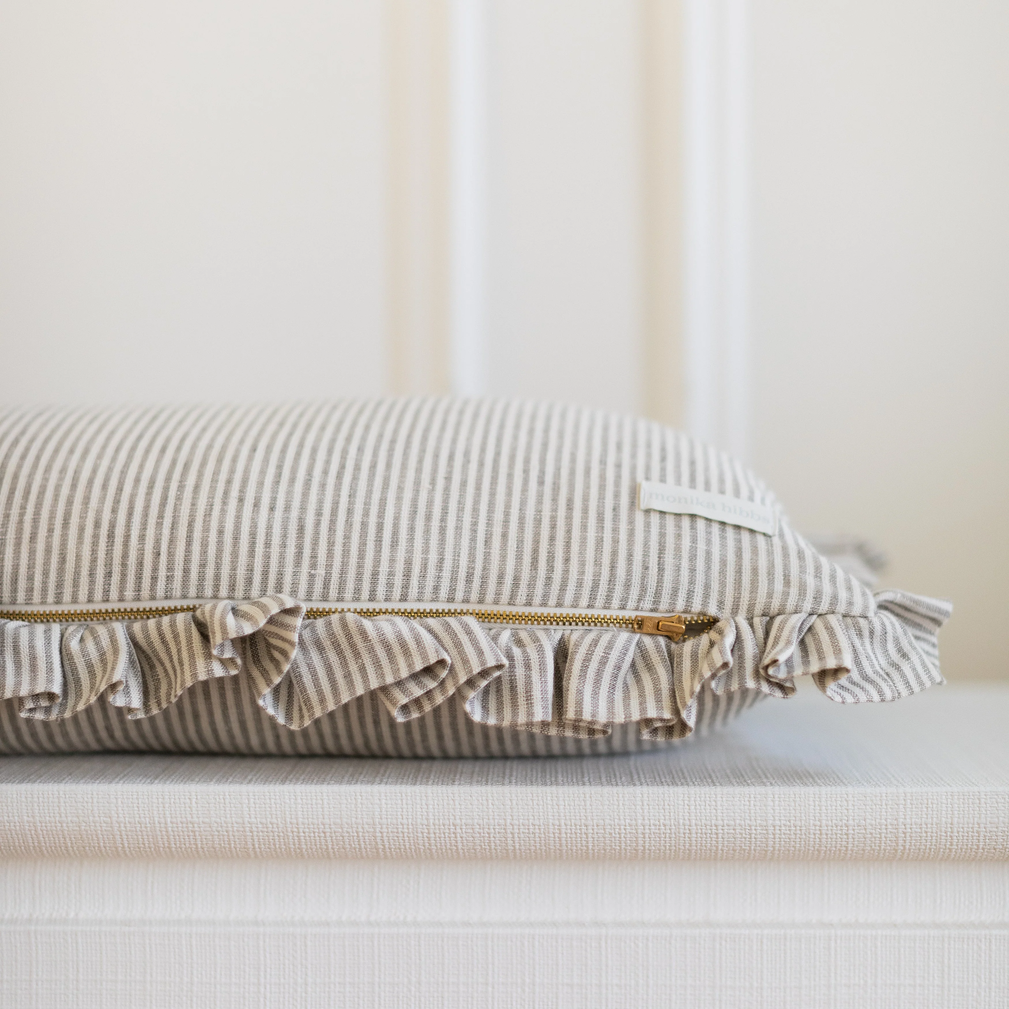 Sallie Ruffle Pillow Cover - Grey - 12" x 21" - Image 2